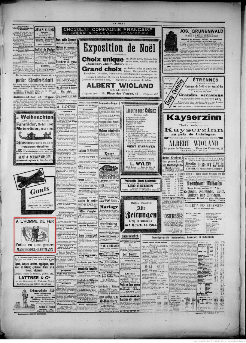 Journal L'Express de Mulhouse du 7 décembre 1902 (p.4) : patins en tous genres.